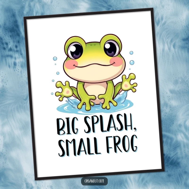 Funny Free Printable Wall Art: A cheerful frog character with huge, expressive eyes performing an energetic splash.