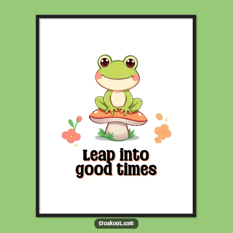 Funny Free Printable Wall Art: Happy Frog on Mushroom, Downloadable Art Gift!