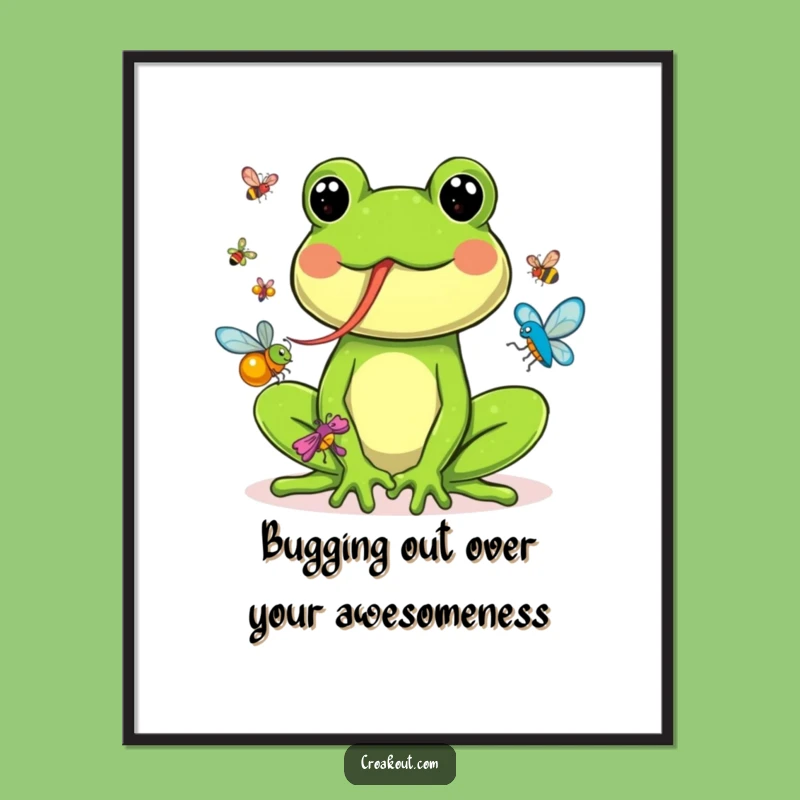 Funny Frog Art: Free Printable Wall Decor, Hilarious Bug-Catching Downloadable Art Print