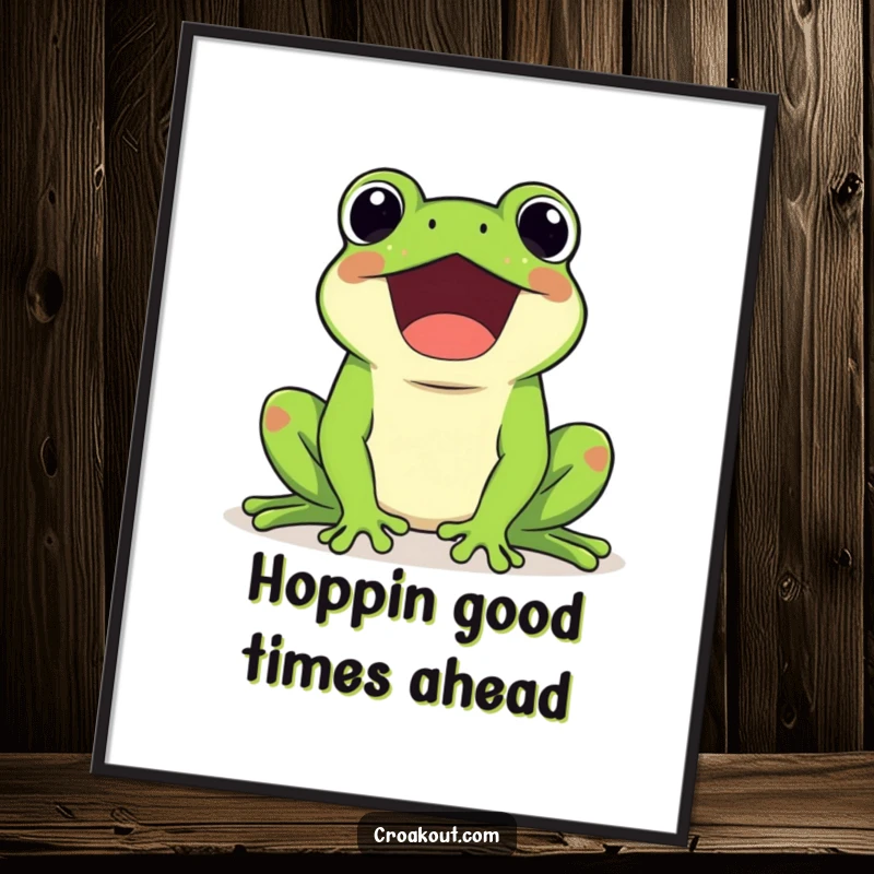 Funny Free Printable Wall Art: a kawaii frog character joyfully croaking loudly, vibrant and downloadable art.