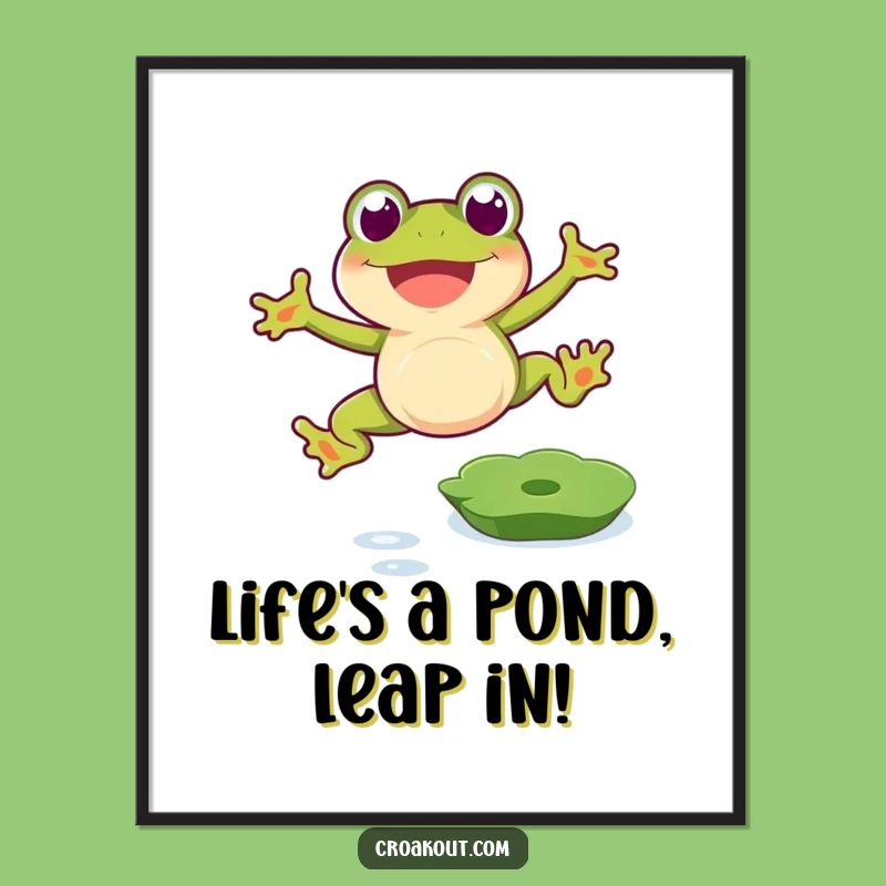 Funny Free Printable Wall Art: Happy Frog Jumping, Whimsical Downloadable Decor for Any Room