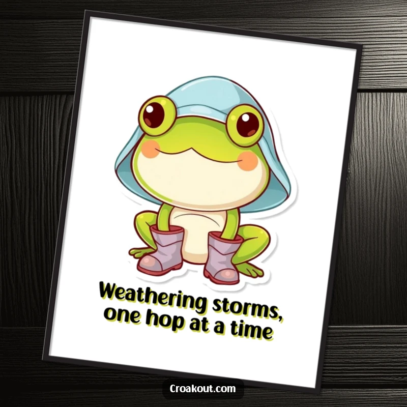 Funny Free Printable Wall Art: a cheerful frog in a tiny rain hat and boots, looking dapper and ready for any weather.
