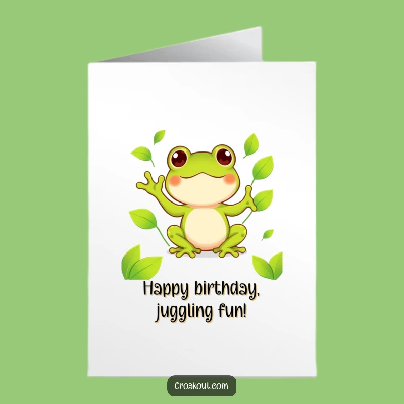 Free Printable Bday Card: Kawaii Frog Juggling - Funny Downloadable Gift