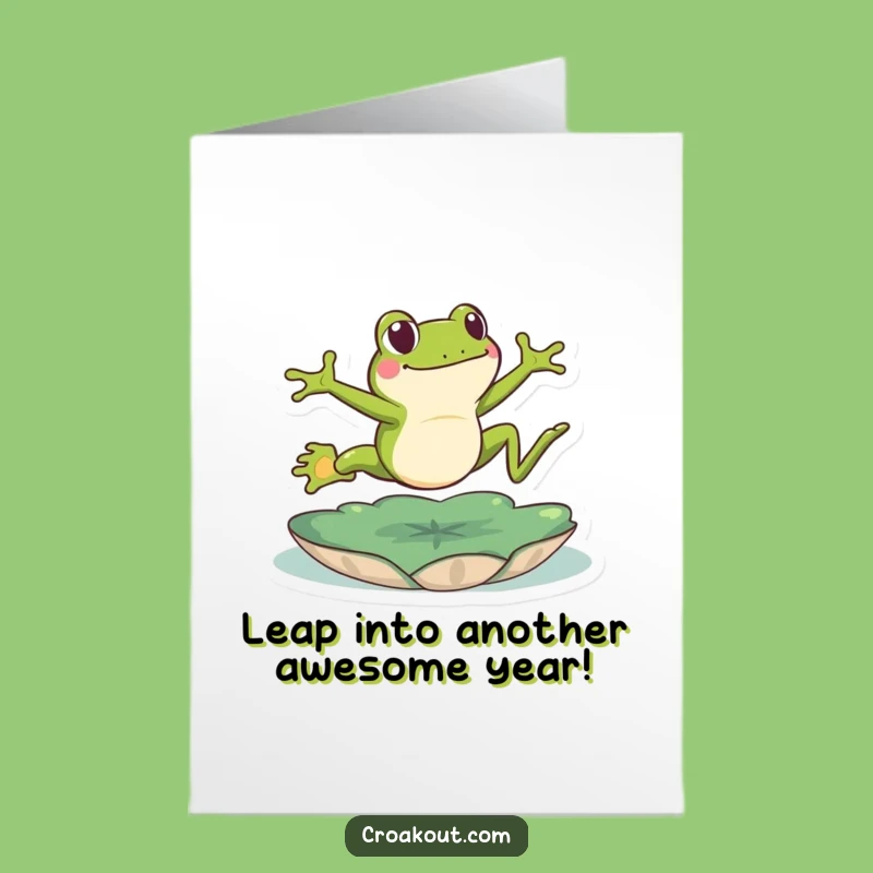 Free Printable Birthday Card: Energetic Frog Leap - Funny Downloadable Gift