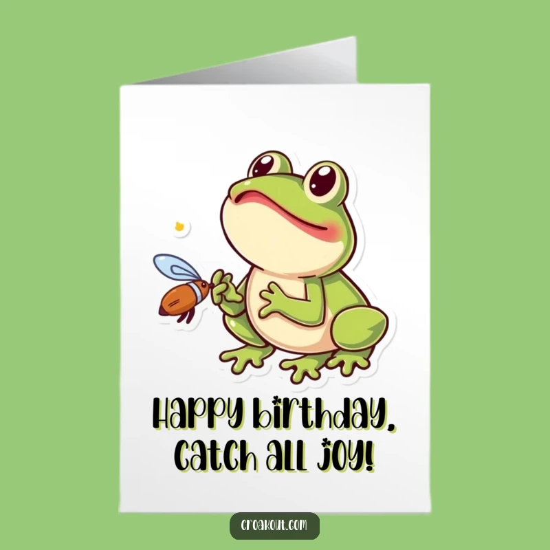 Free Printable Birthday Card: Frog Catches Fly - Funny Downloadable Gift