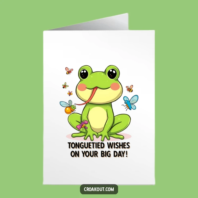Free Printable Birthday Card: Funny Frog Catching Bugs, Hilarious Downloadable Gift for Him or Her