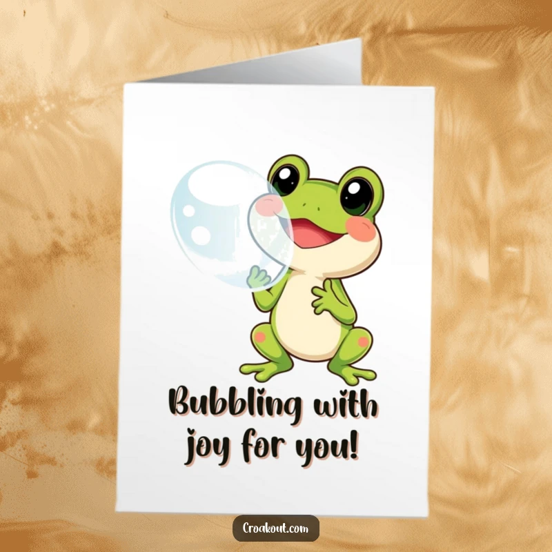 Funny Free Printable Congrats Card: A happy frog blowing a huge bubble, celebrating a momentous occasion.