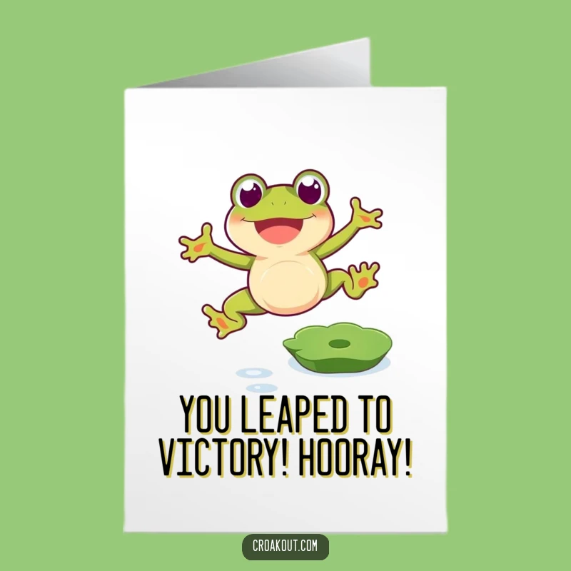 Free Printable Congrats Card: Happy Frog Leaping, Funny Downloadable Gift for Any Achievement