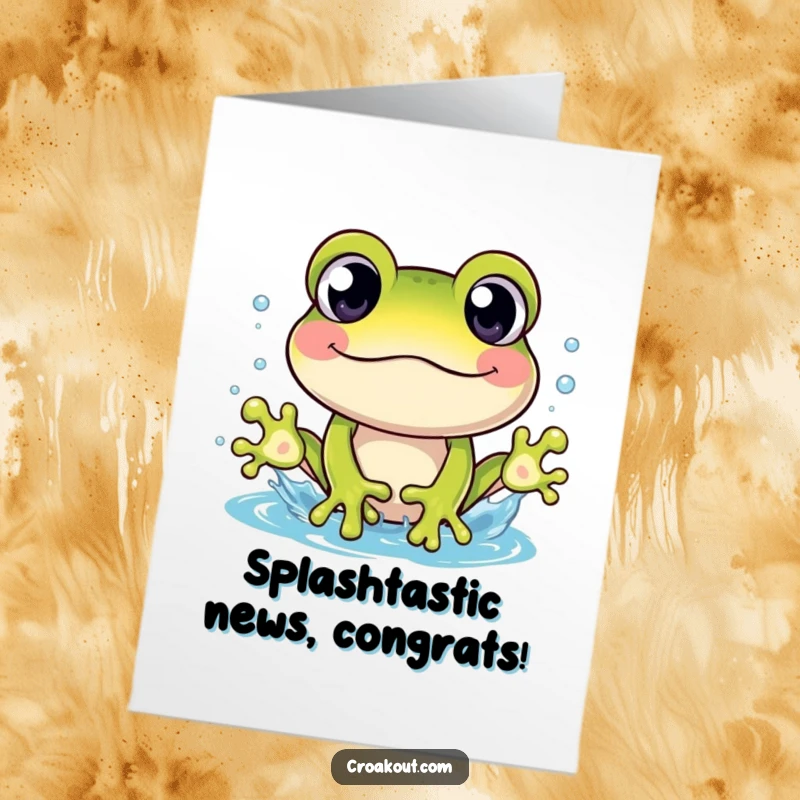 Funny Free Printable Congrats Card: A wide-eyed frog character joyfully performing a big, celebratory splash.