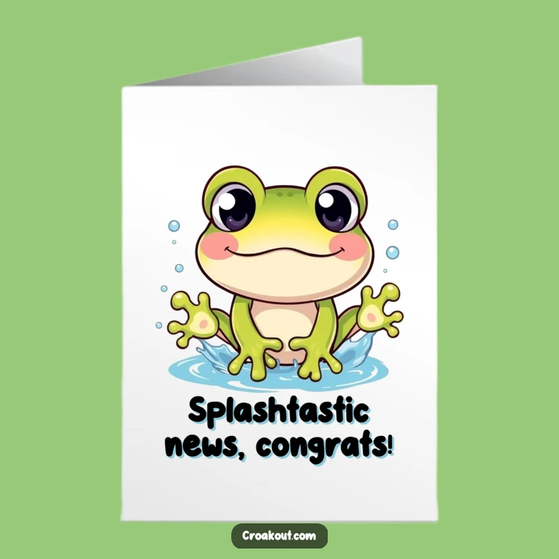 Free Printable Congrats Card: Frog Splash Victory, Wide Eyes, Hilarious Downloadable Gift