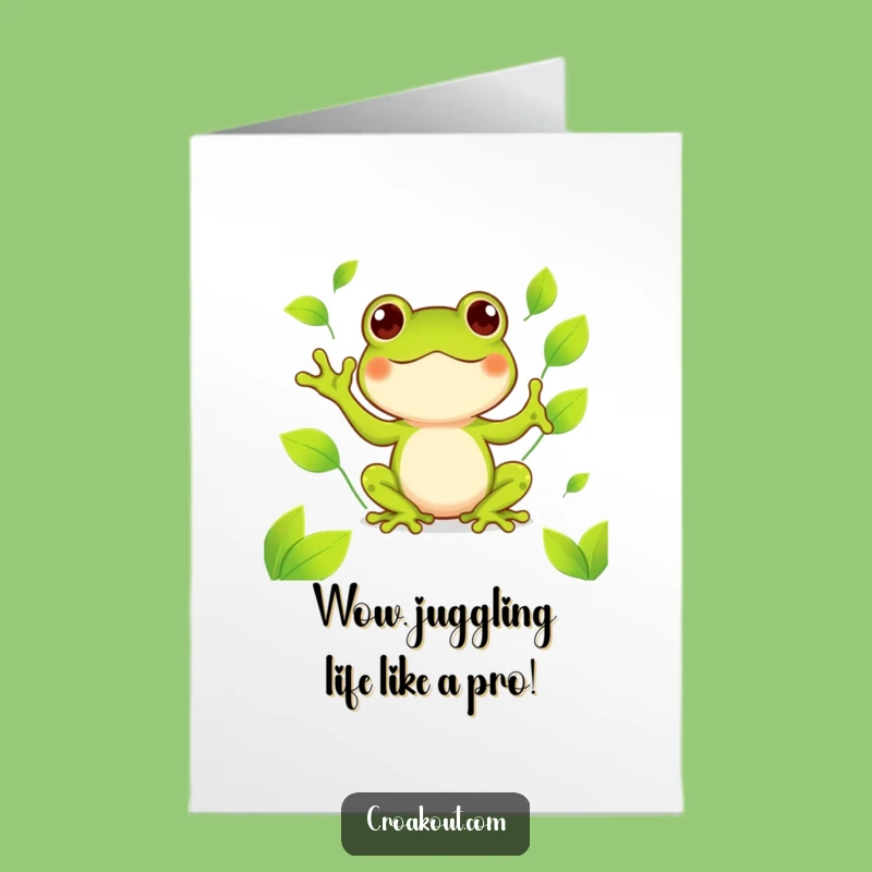 Free Printable Congrats Card: Kawaii Frog Juggling - Funny Downloadable Gift