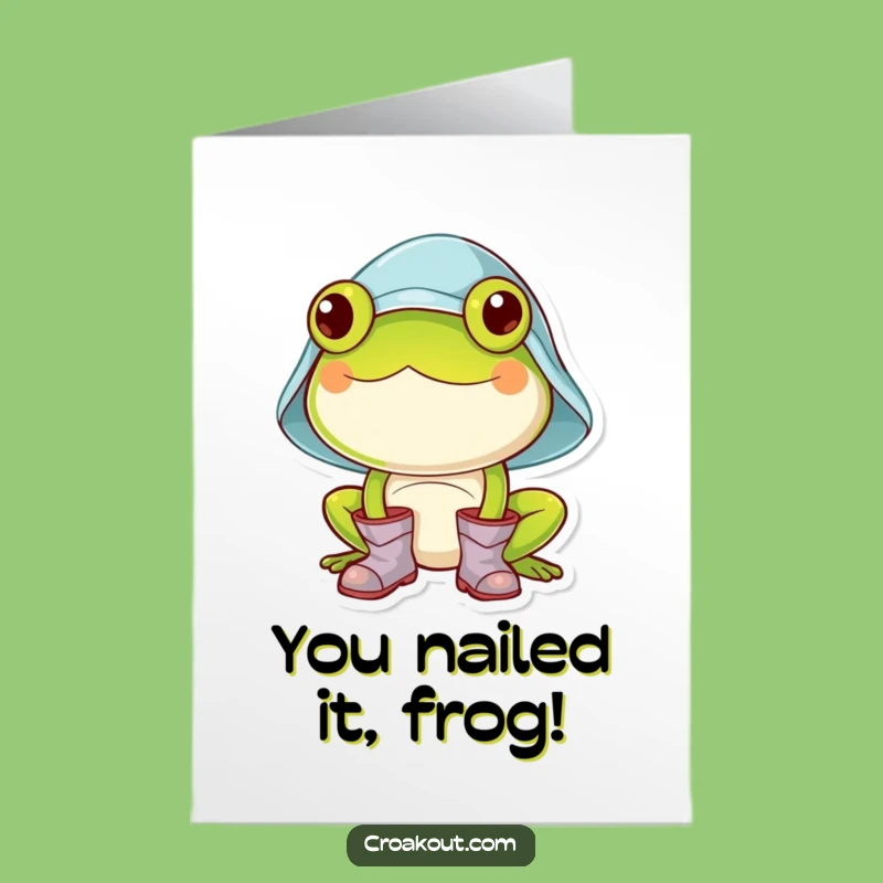Free Printable Frog Card: Comical Rain Hat Congrats Design for a Humorous Downloadable Gift