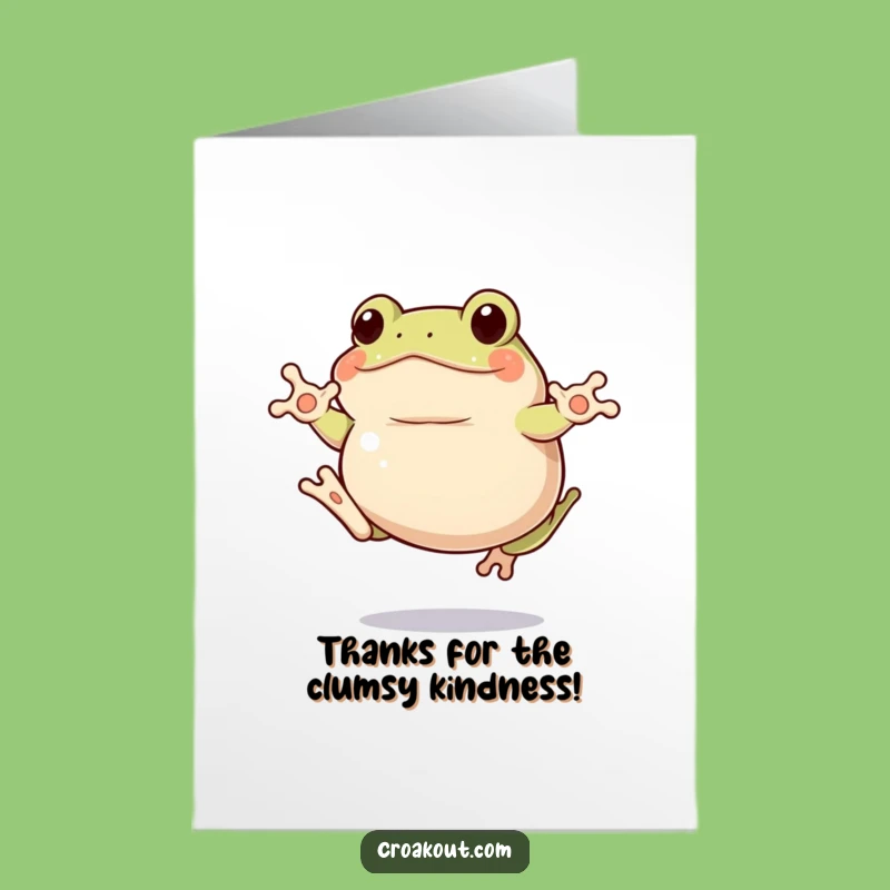 Free Printable Thank You Card: Clumsy Frog Jump, Funny Downloadable Gift for Expressing Thanks