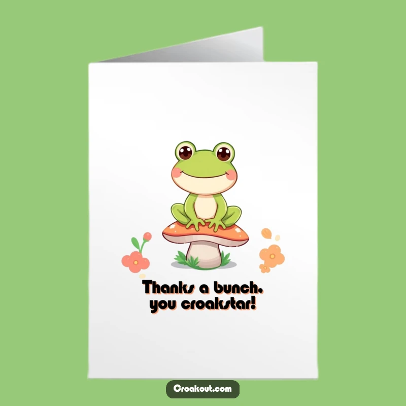 Free Printable Thank You Card: Grinning Frog on Mushroom, Funny Downloadable Gift!