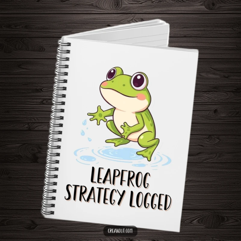 Funny Frog Notebook: A notebook designed with a frog leaping over water droplets, perfect for jotting down notes with a playful touch.