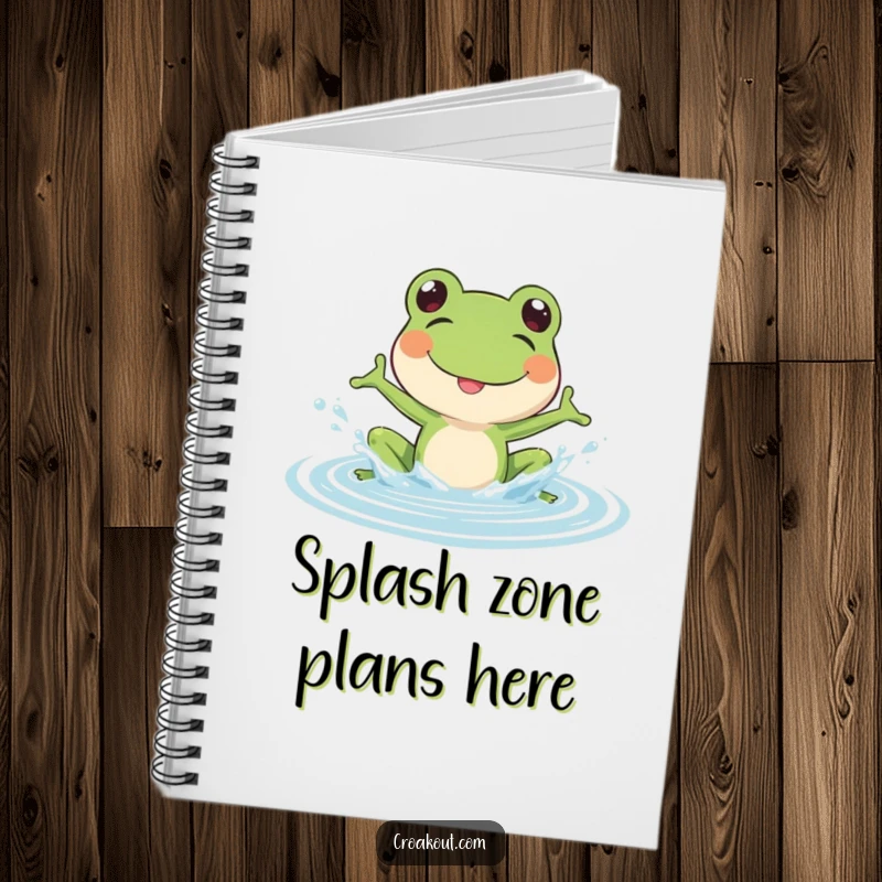 Funny Frog Notebook: A notebook with a cover design of a frog splashing water, perfect for jotting down notes with a playful touch.