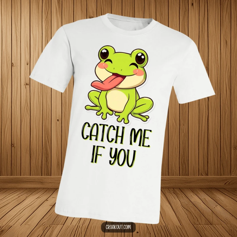 Funny Frog T-Shirt: A happy frog character exuberantly sticking out its long tongue, perfect for expressing playful joy.