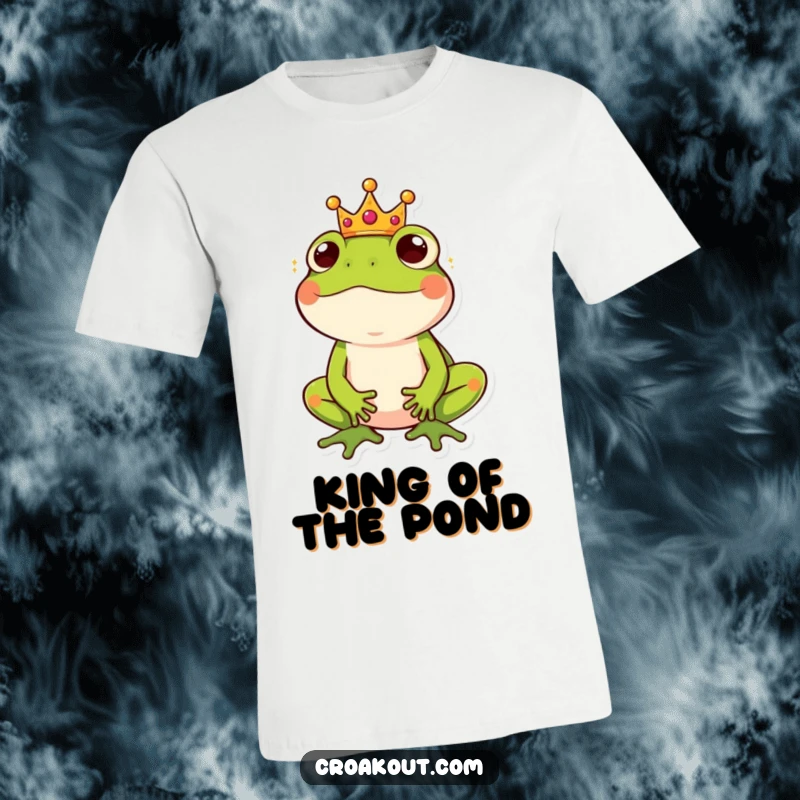 Funny t-shirt showcasing a frog adorned with a small, shiny crown, exuding an air of amused majesty.
