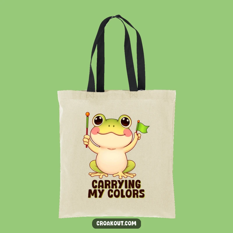 Funny Frog Flag Waving Tote Bag: Carry Your Cheer Everywhere