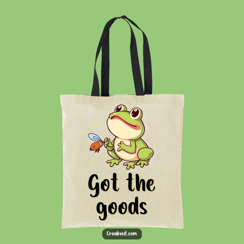 Funny Fly Catching Frog Tote Bag: Excited Amphibian Carry-All for Daily Zing