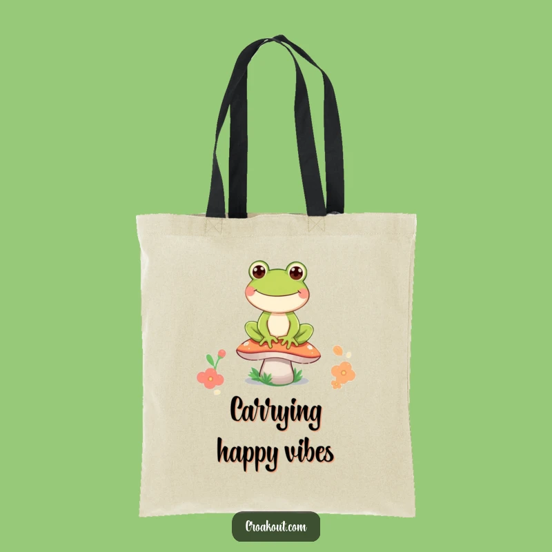 Funny Frog Mushroom Grin Tote Bag: Carry Your Essentials with Cartoon Cheer