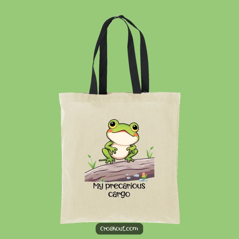 Funny Kawaii Frog Log Balance Tote Bag - Your Chaotic Carryall